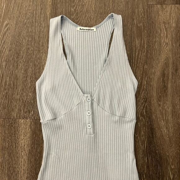 EUC Reformation Paso Knit Mini Dress Light Blue Ribbed Button Front Tank Small - Picture 13 of 15